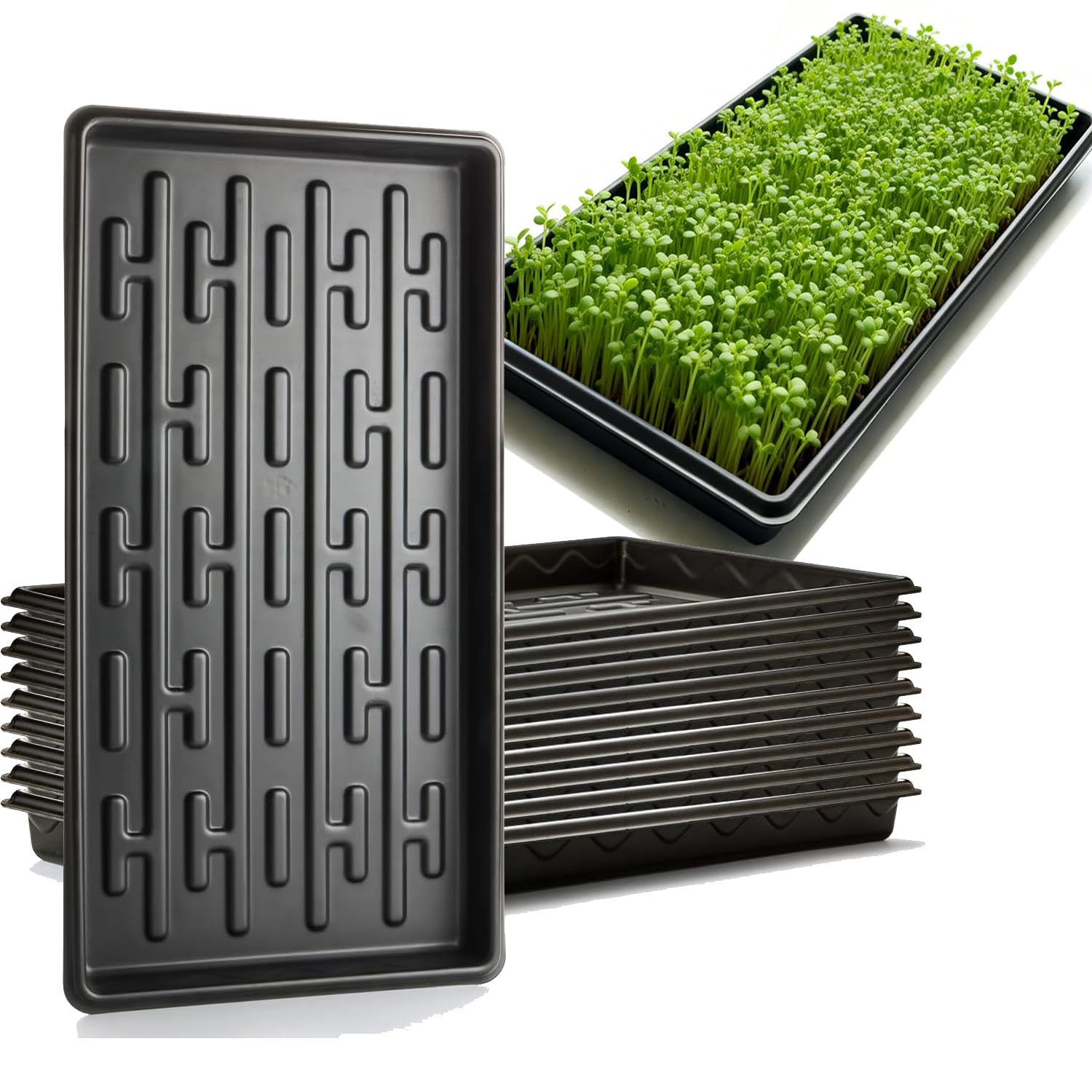 Shallow 1020 Nursery Flat Trays Specialized for Holding & Carrying 200 Cell Plug Seedling Trays (Height is 1.3"),Microgreen Germination Trays,10 Pack, No Holes (YB01, 10Pcs)