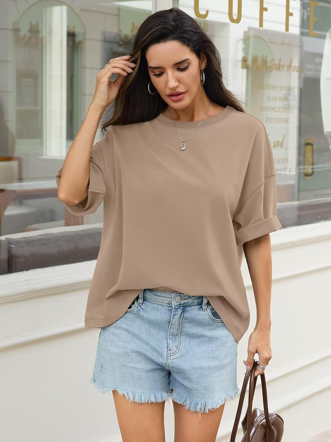 Womens Cotton Oversized T Shirts Drop Shoulder Half Sleeve Boxy Tops Crewneck Loose Fit Short Sleeves Tee 2026 - Image 2