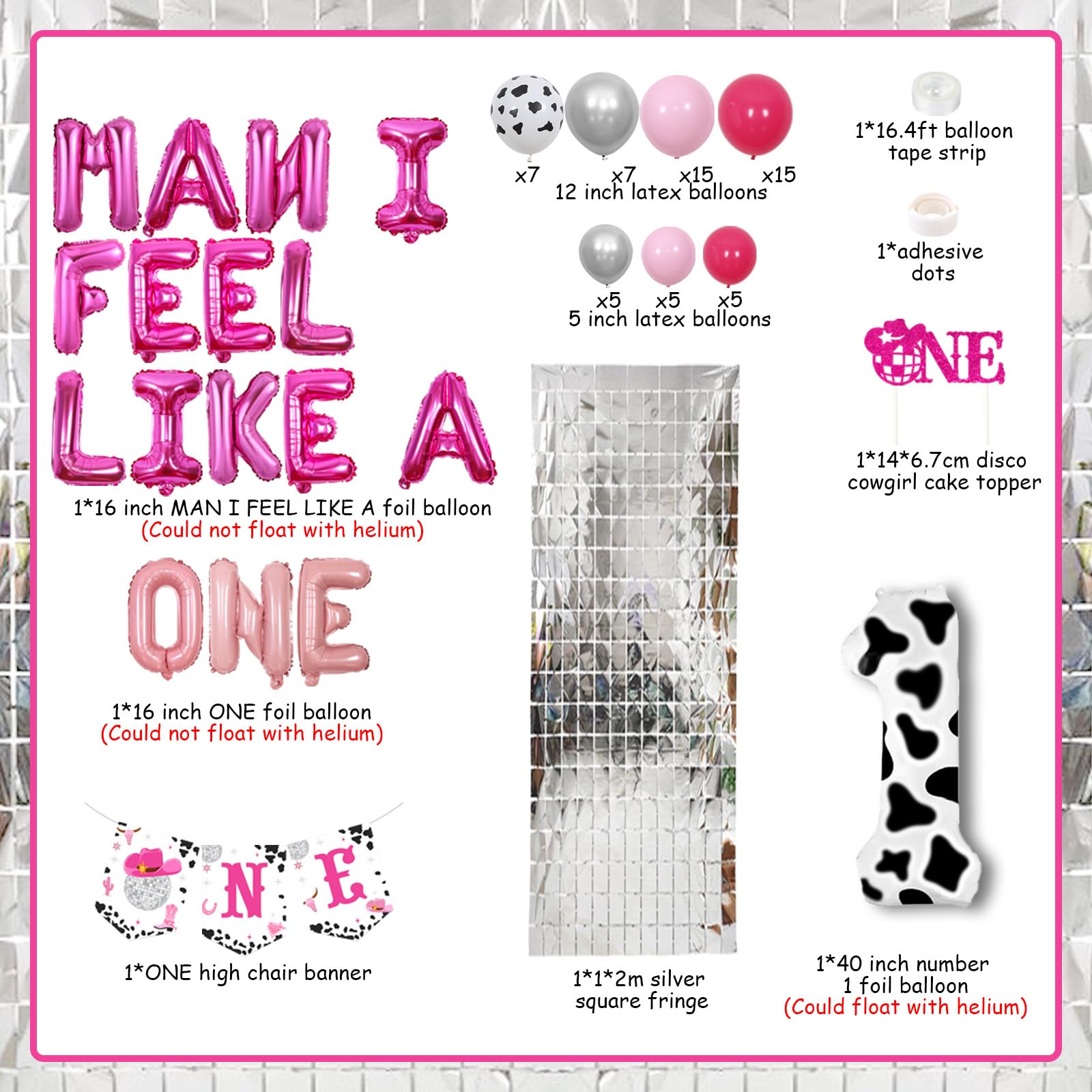 Disco Cowgirl 1st Birthday Decorations Kit – Balloon Garland, Cake Topper, Banner, Curtains For 'Man I Feel Like I'm One' Party - View #8