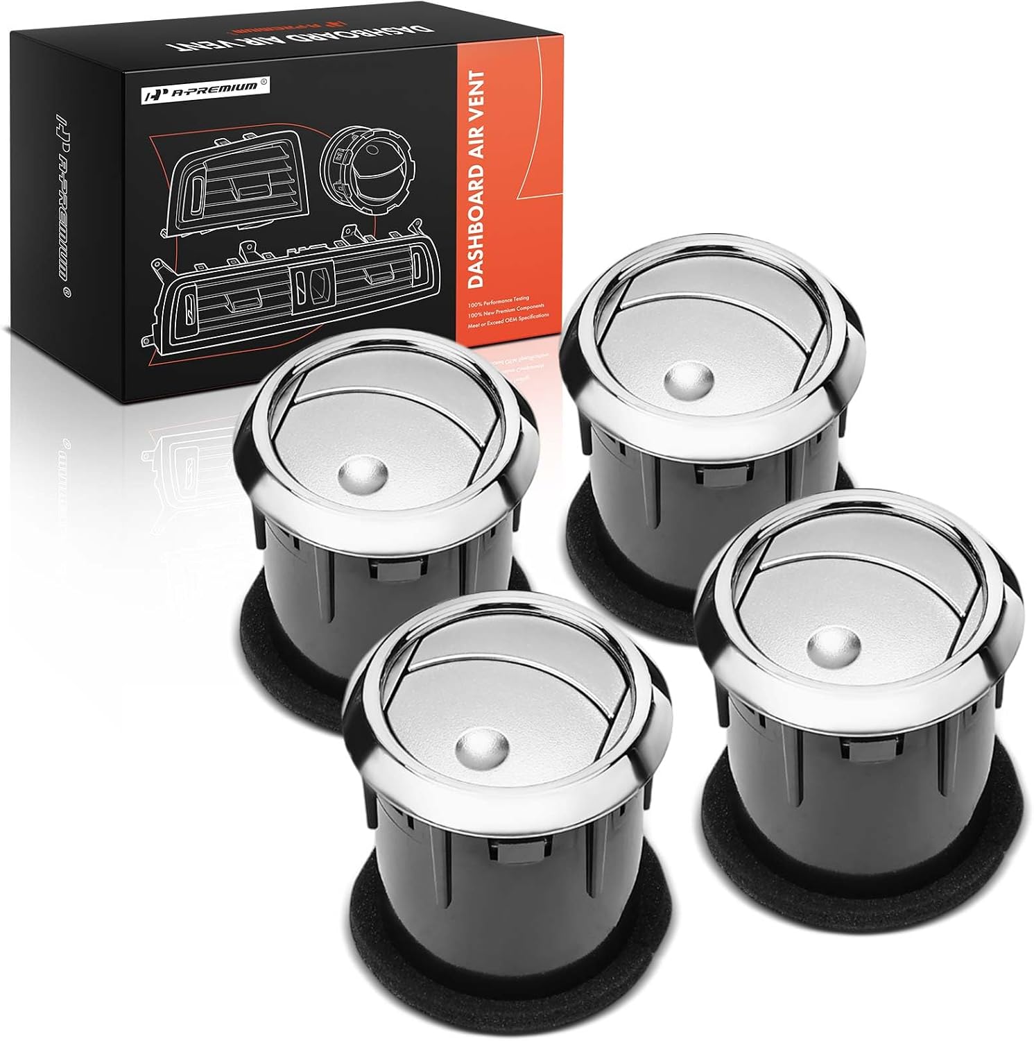 A-Premium 4-Pack Dashboard Air Vent Compatible with Ford Models | for Ford Fusion 2006-2009 & Lincoln MKZ 2007-2009 & Mercury Milan 2006-2009, Chrome Silver