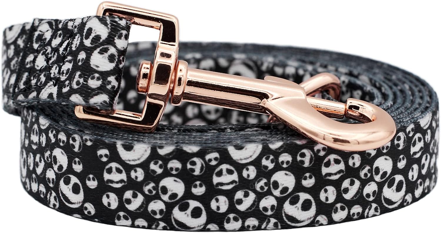 InstaPetTags Jack Skellington Rose Gold Leash | Nylon 6 Foot Leash with Metal Rose Gold Buckles