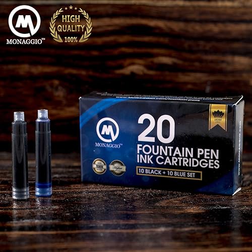 Miniatura 3 de MONAGGIO Cartuchos de tinta negra y azul para plumas estilográficas. Paquete grande de 20 cartuchos cortos de tamaño estándar internacional.