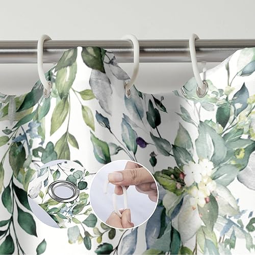 Miniatura 5 de Cortina de ducha de hojas de eucalipto verdes, cortina de ducha floral de plantas de acuarela, cortina de ducha botánica impermeable de tela con 12