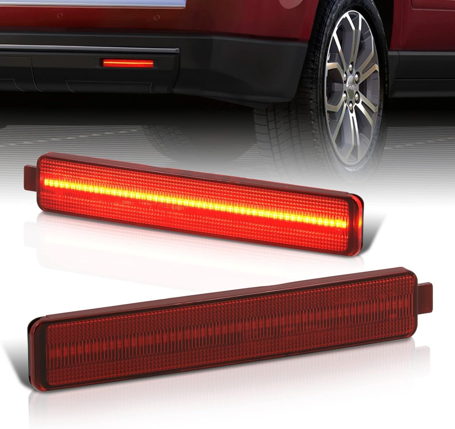 AJP Distributors Red Lens LED Rear Bumper Reflector Tail Lights Brake Stop Lamps Assembly Compatible/Replacement For Buick Enclave Cadillac CTS CTS-V Equinox Trailblazer SS Acadia