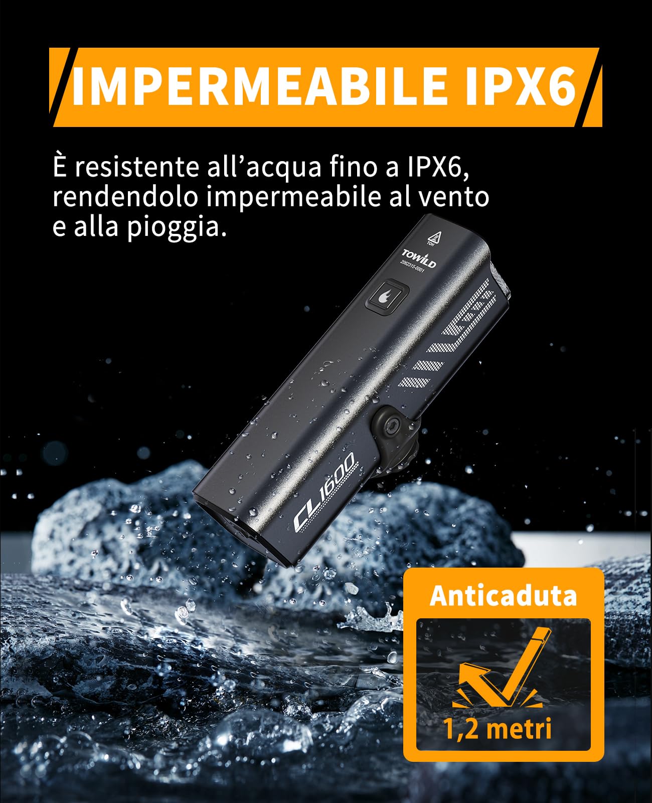TOWILD CL1600 Lumière Vélo 1600 Lumens, Lampe Vélo Avant LED Rechargeable USB-C 5000mAh, Éclairage Vélo Étanche IPX6 5 Modes, Compatible Support Compteur Garmin/iGSPORT