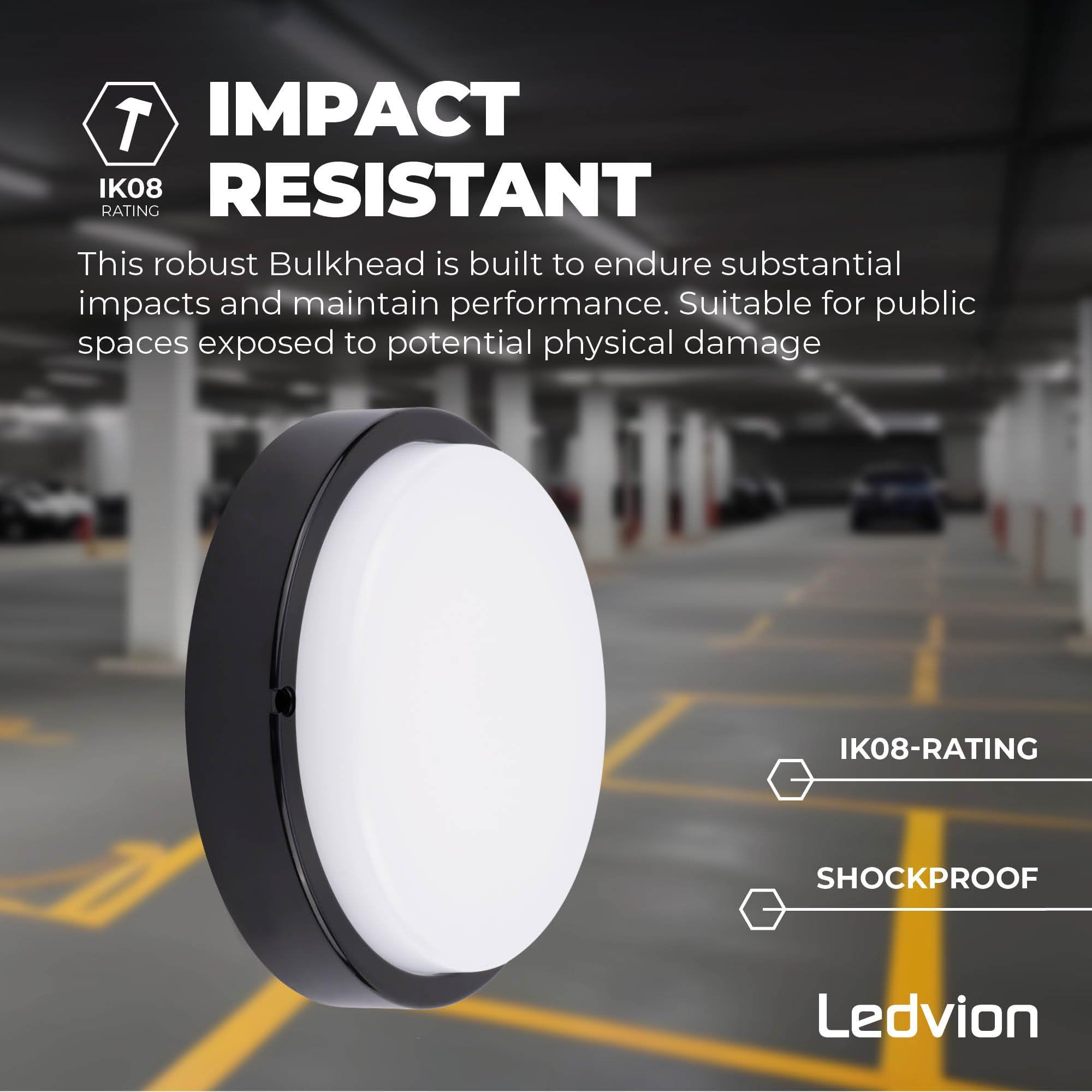 Ledvion - Lampara LED Techo, IP65, 10W, 1000Lm, 2700/4000/6000 K, Negro, 220-240V, Lámpara de Sótano, Aplique de Pared, Interiot, Exterior