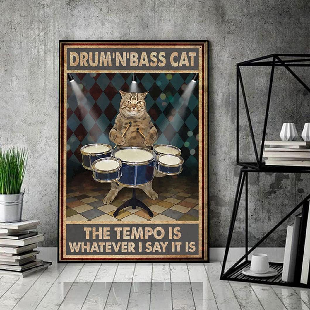 Bcts Poster#4476 Love Cat Poster Vintage Cat Poster Drum N Bass Cat Poster Vintage Poster Cat Lover Gift Drummer Poster Love Cat Poster Ngc Funny Decor Metal Sign 12X16 Inch