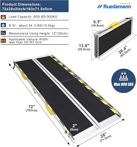 Miniatura 27 de Ruedamann Rampa para silla de ruedas de 2 pies, rampa portátil para silla de ruedas para la entrada del hogar, diseño más ancho, rampas plegables