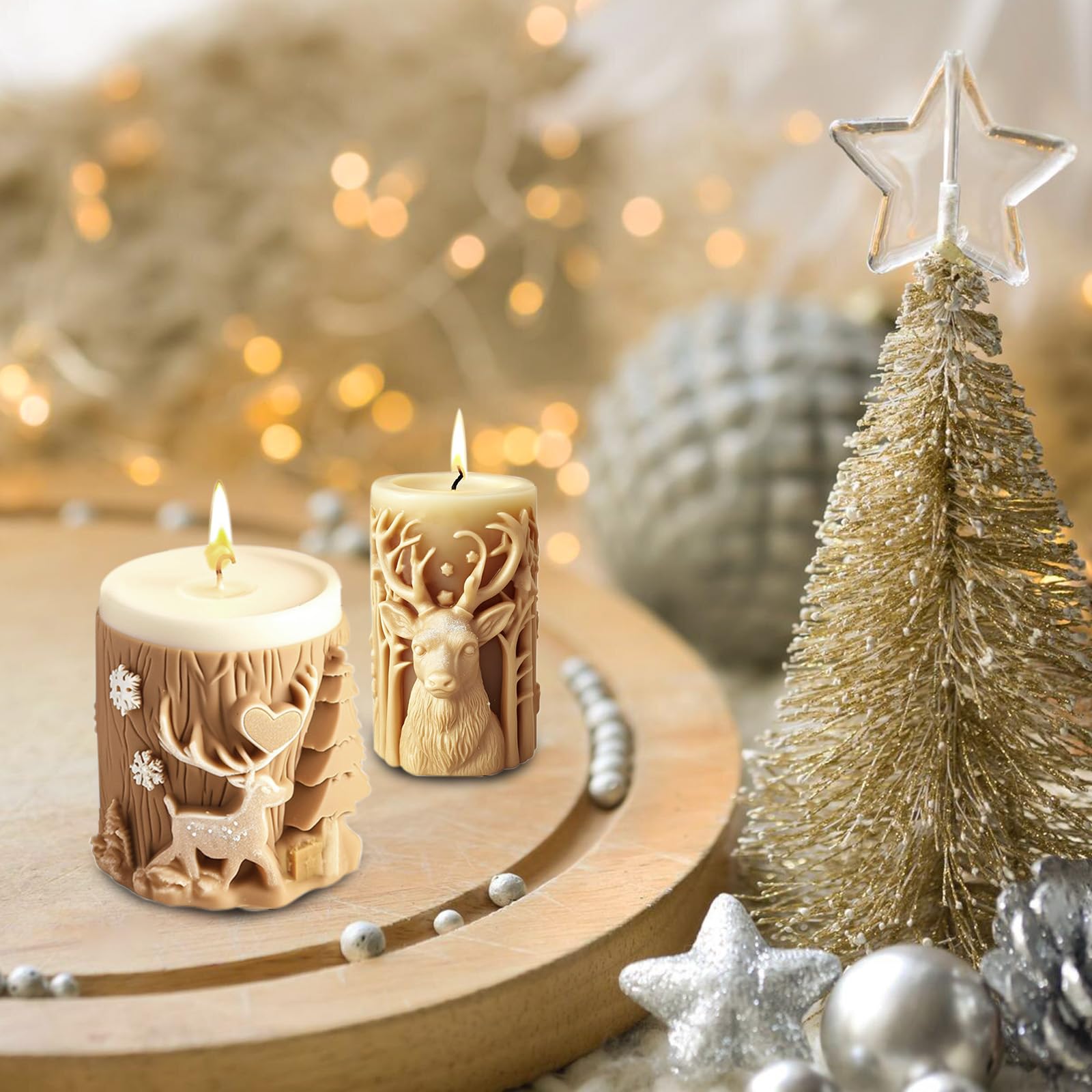 2 Silikon‑Kerzenformen Weihnachten – DIY Gießformen Für Tannenzapfen, Alpaka & Festliche Motive