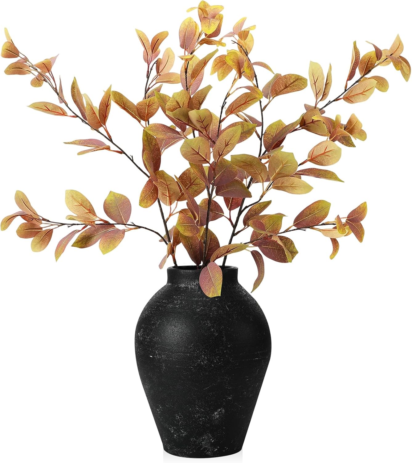 Janinka 33.5" Thanksgiving Stems for Vases Fall Artificial Leaves Decor Thanksgiving Silk Eucalyptus Stems Autumn Fake Greenery Branches for Mantel Farmhouse Table Centerpiece, 3 Pcs(Autumn Green)