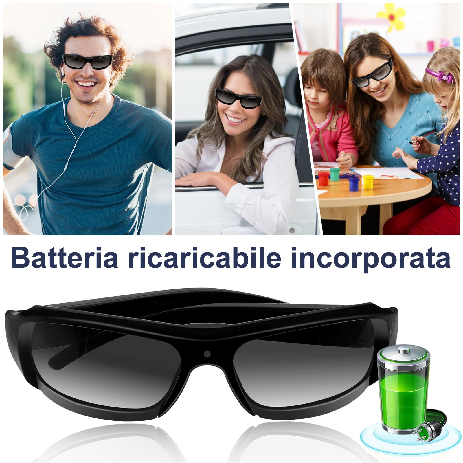 Occhiali da Sole con Telecamera Nascosta, Videocamera Sportiva HD 1080P | Mini Telecamera Spia nascosta, Videocamera da Occhiali per Ciclismo/Escursionismo, Registrazione in Loop