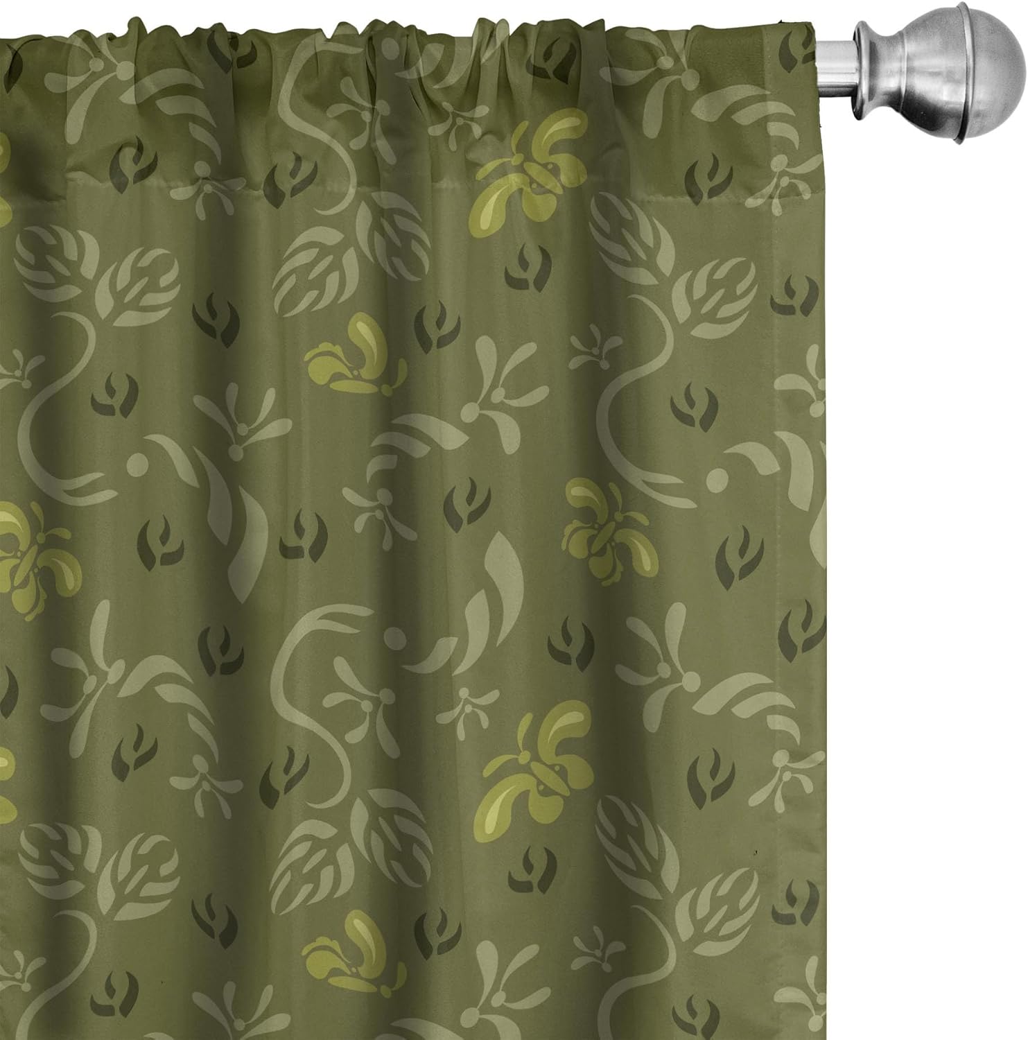 Lunarable Meadow Curtains, Butterflies Curvy Botanical Leaves Flowers, Window Treatments 2 Panel Set for Living Room Bedroom, Pair of - 28" x 84", Fawn Olive