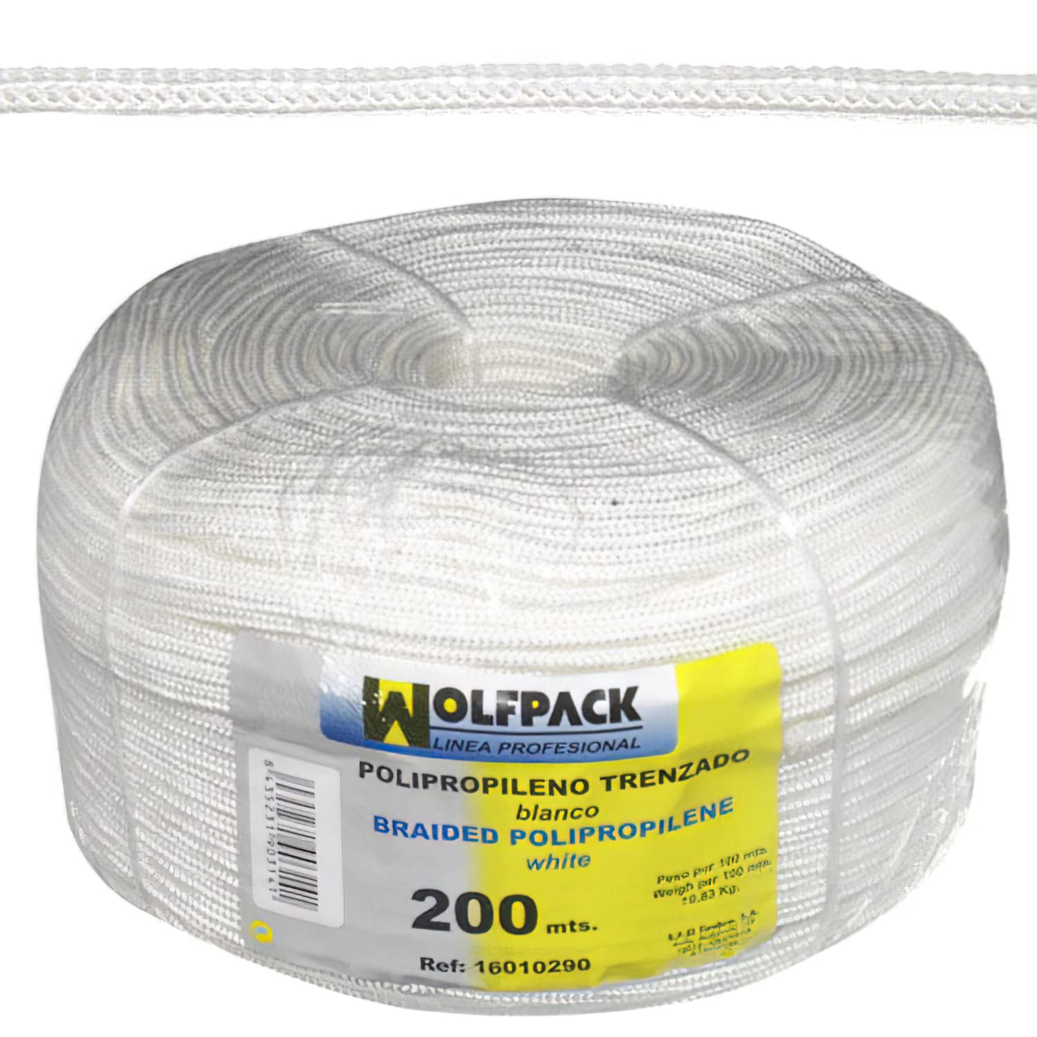 Wolfpack White Linea Profesional - Polypropylene Braided Rope (200 M Reel.)