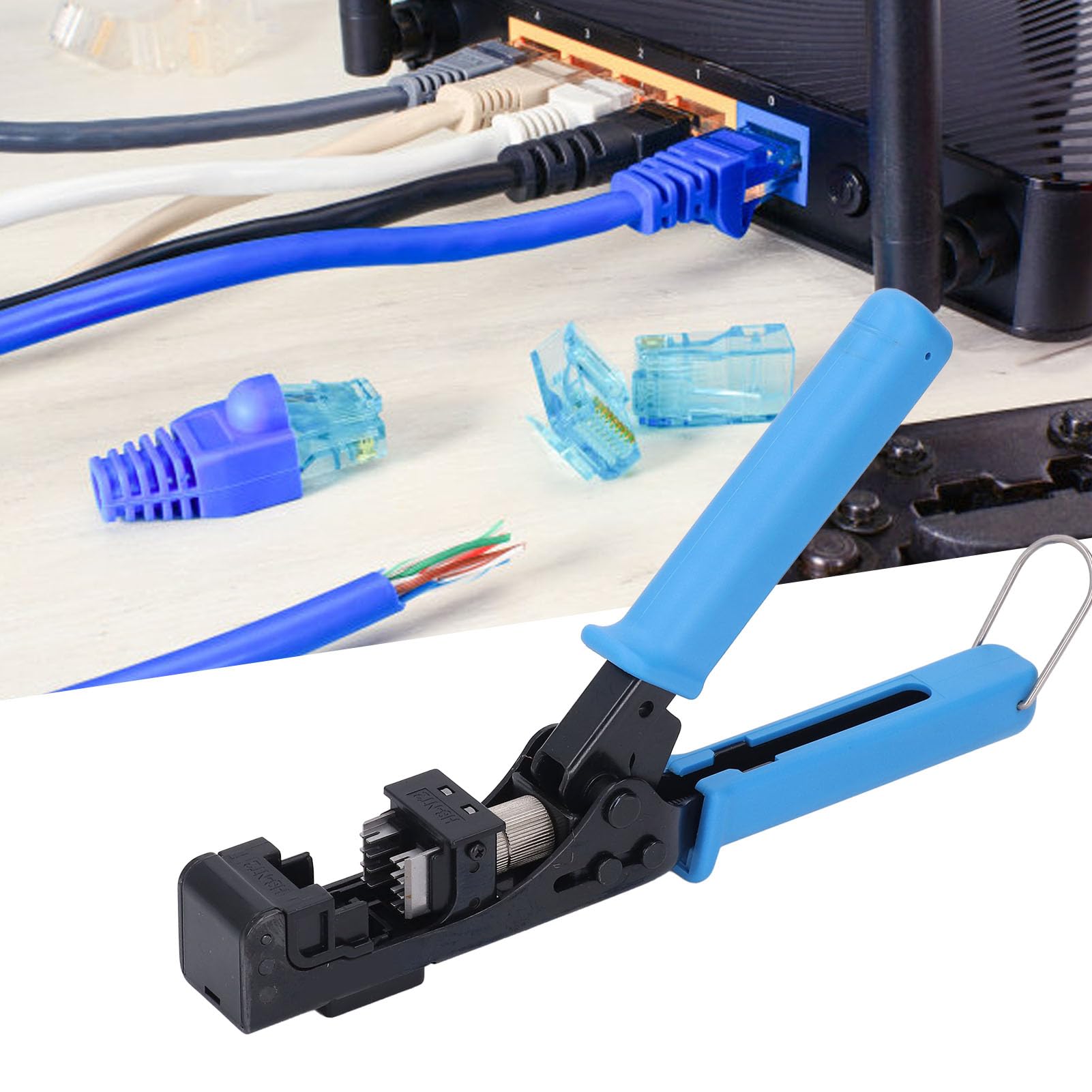 Drfeify 90 Grad Abgewinkeltes Speed-Terminierungswerkzeug, A3-Stahl mit Verstellbarer Basis für Cat5e Cat6 Cat6A -Buchsen und Netzwerkkabel