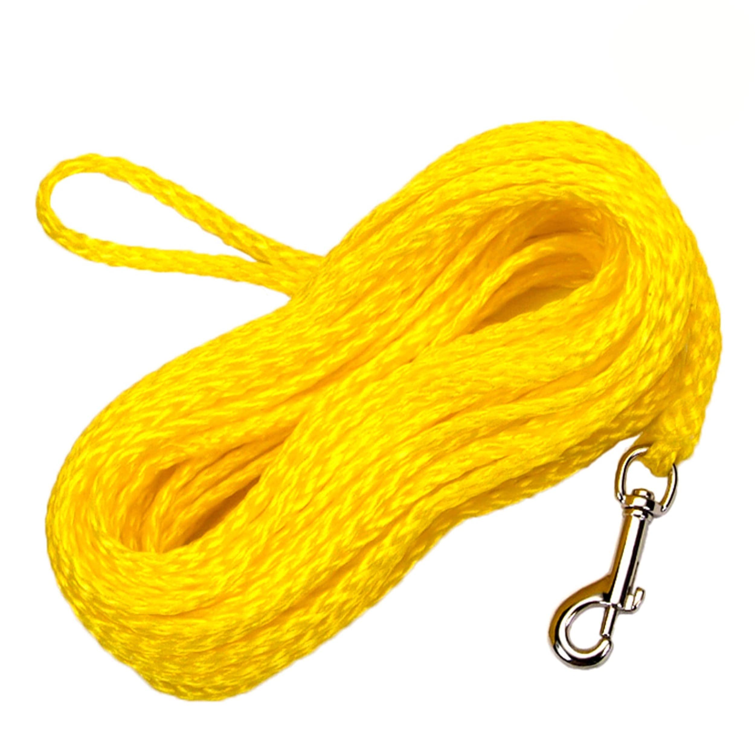 Water & Woods Hollow Poly Braided Dog Check Cord by Coastal Pet - Weather Resistant Dog Training Tool - Long Cord with Swivel Snap - Yellow, 1/4" x 50'