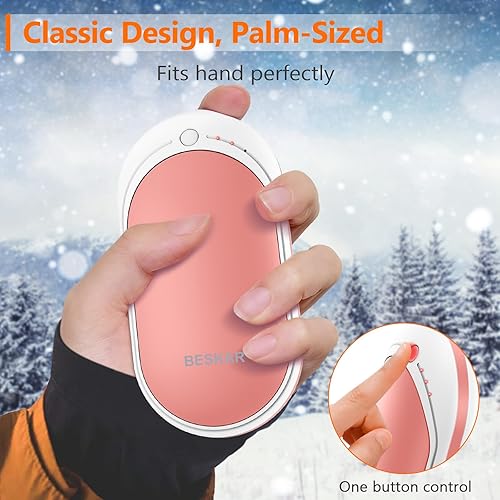 Miniatura 18 de BESKAR Calentador de manos recargable, calentador de manos eléctrico de 5200 mAh, calefacción de doble cara, carga rápida USB, calentador de manos