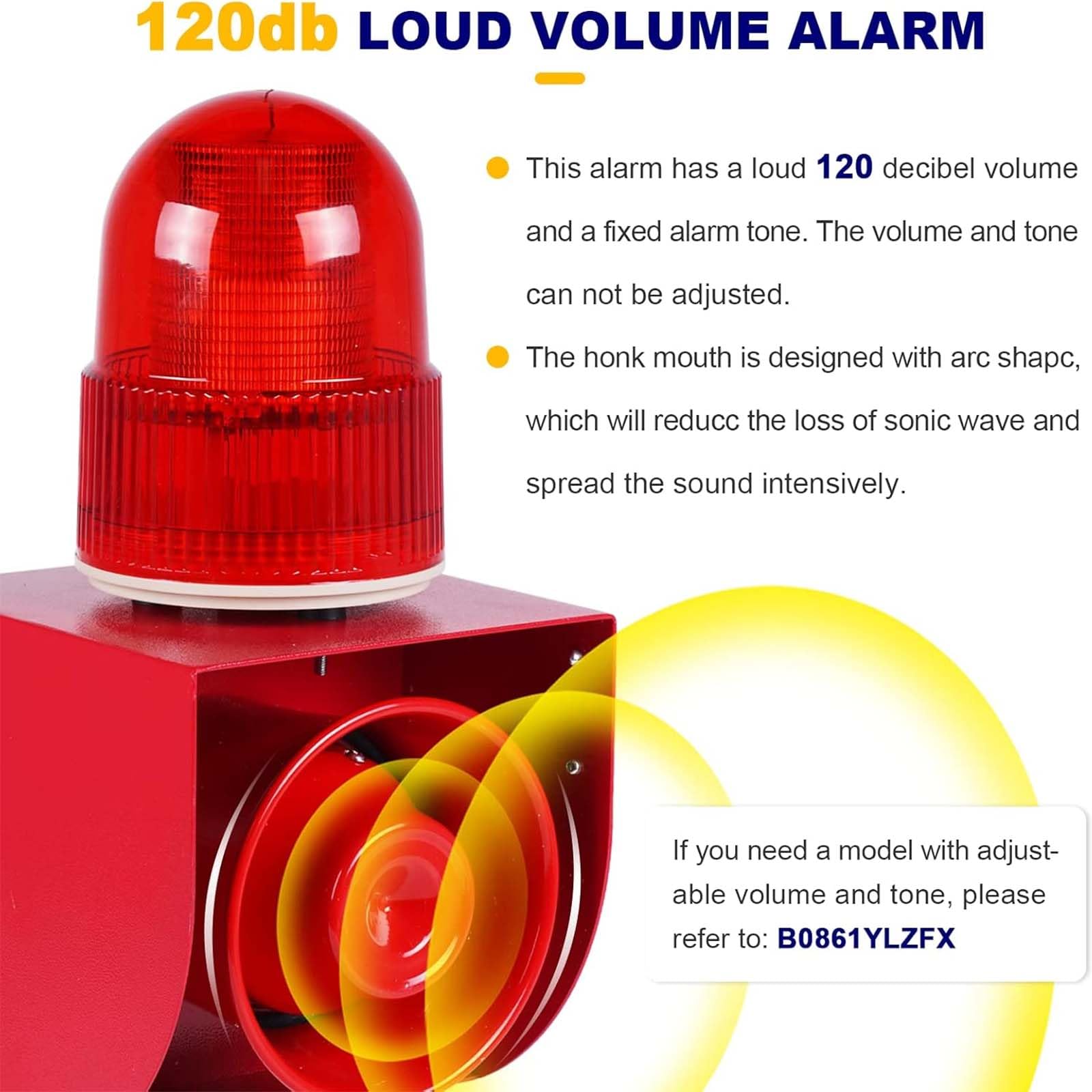 Sirène d'alarme sonore et Lumineuse Industrielle, Stroboscope LED, 120 DB, klaxon Puissant, sirène de sécurité extérieure 25 W