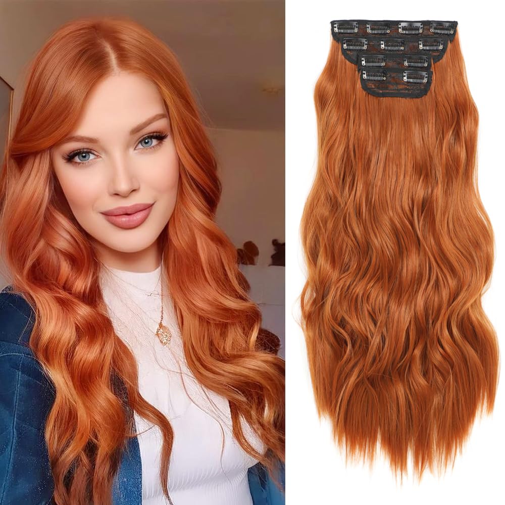 Amazon.com : Clip In Long Wavy Synthetic Copper Red Hair  display picture 3