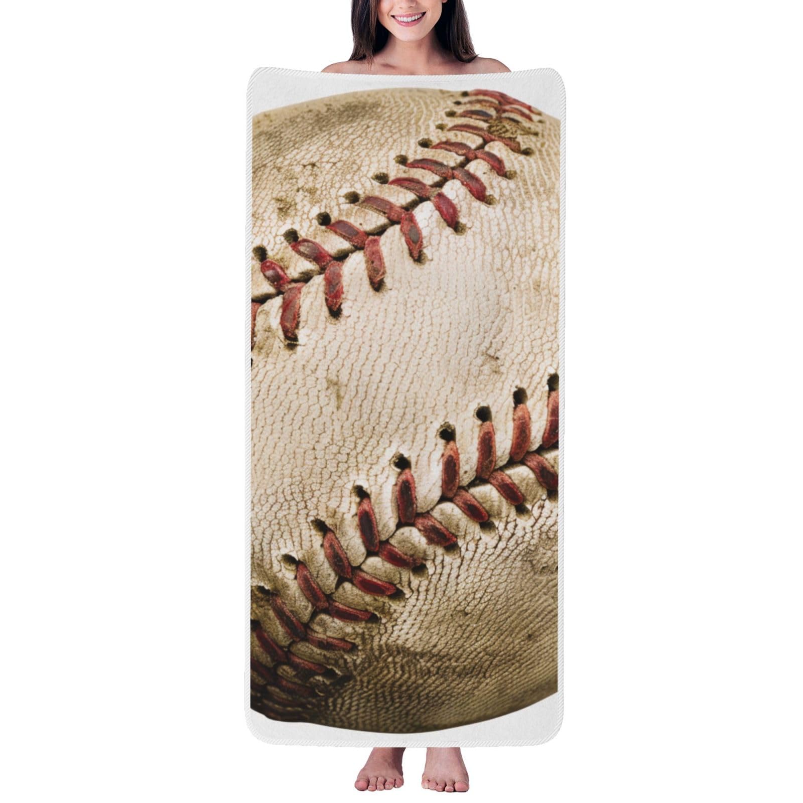 WPKJU Baseball 1 Printed Bath Towel with White Edging - 27x55 in Soft Extra Absorbent Coral Velvet Shower Towels for Bathroom