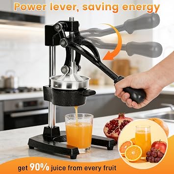 Cast Iron Juicer, Commercial Cast Iron Juicer Handheld Press, Suitable for Extracting Fresh Juice from Oranges, Lemons. Stable During Pressing, Easy to Clean, Suitable for Home, Bar, Commercial Use.