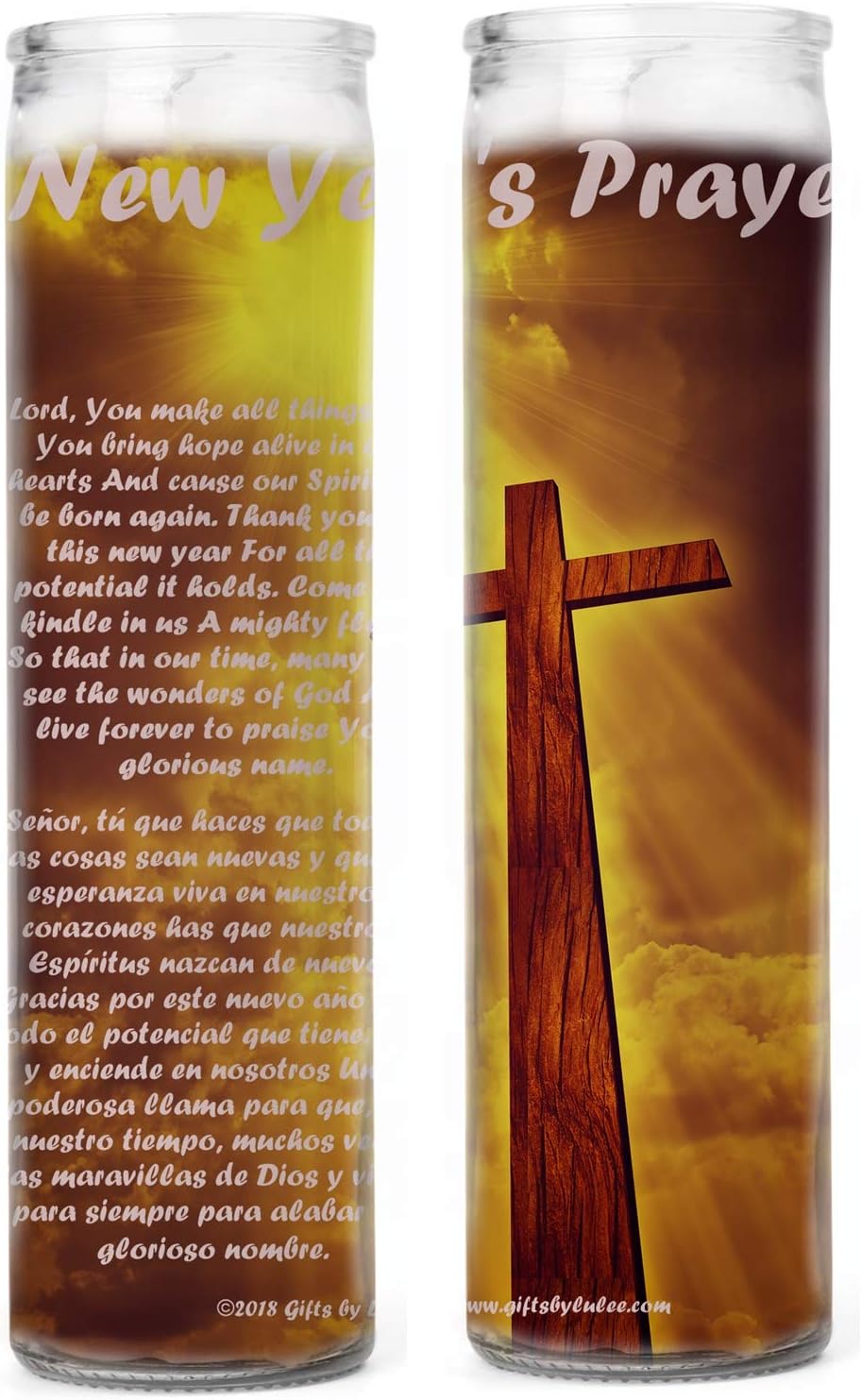 Gifts by Lulee, LLCNew Years Prayer Oracion para el Nuevo Ano 2 Candle Set with Prayer in The Back in English and Spanish