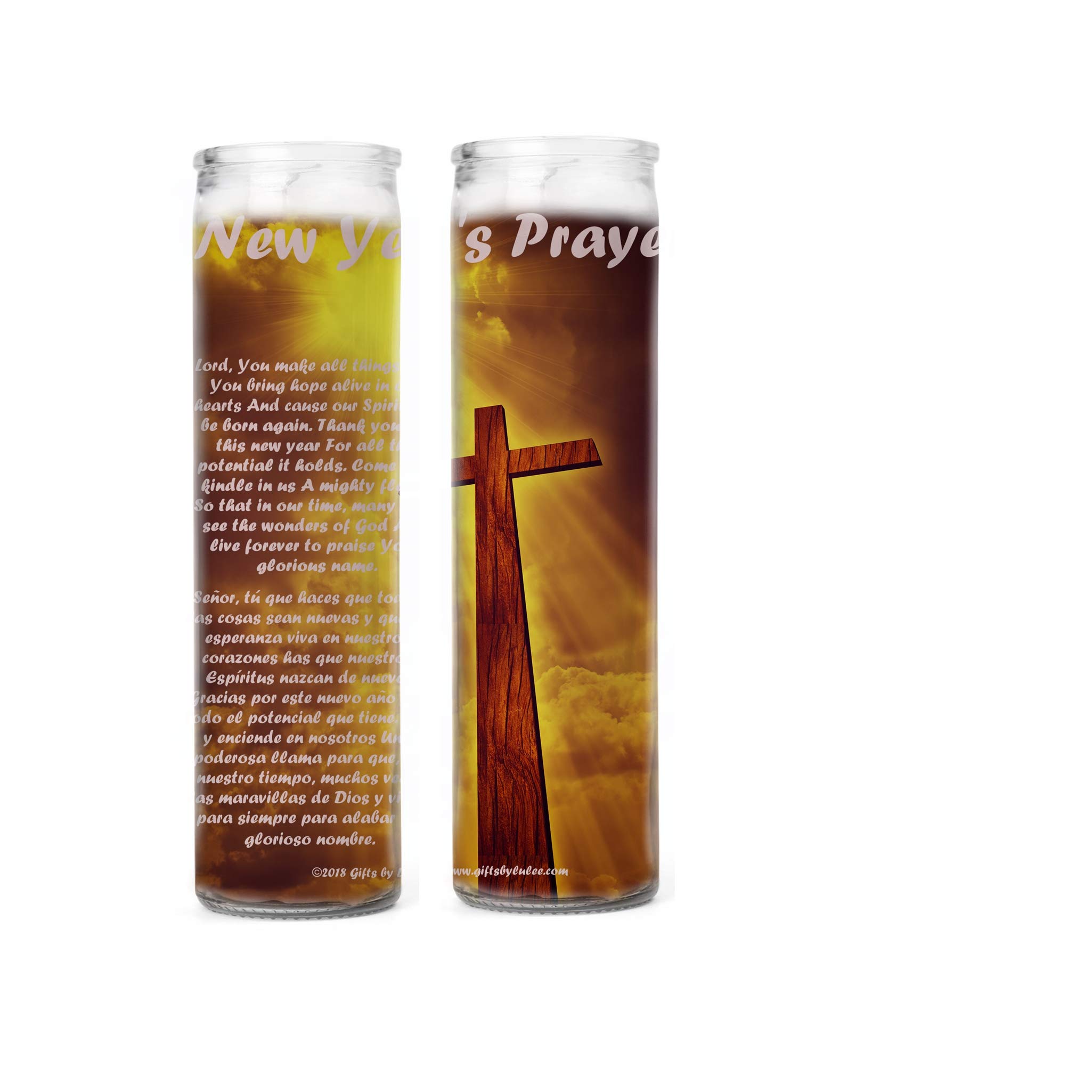 Gifts by Lulee, LLCNew Years Prayer Oracion para el Nuevo Ano 2 Candle Set with Prayer in The Back in English and Spanish
