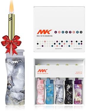 5pc MK Lighter Refillable Butane Lighters Windproof Torch Flame Multipurpose Jet Flame Butane with Long Wand for Indoor