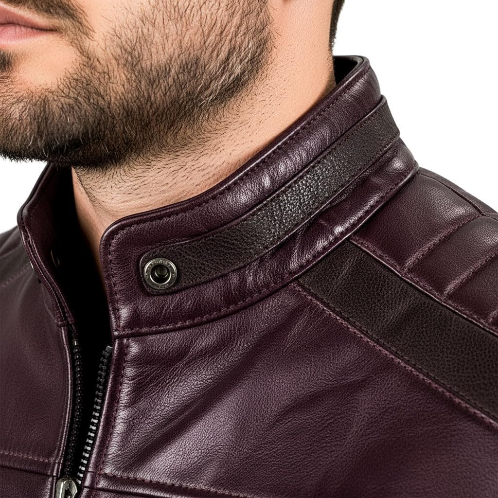 Men's Cafe Racer Biker Jacket - Genuine Lambskin, Real Leather Motorcycle Jacket - Image 5