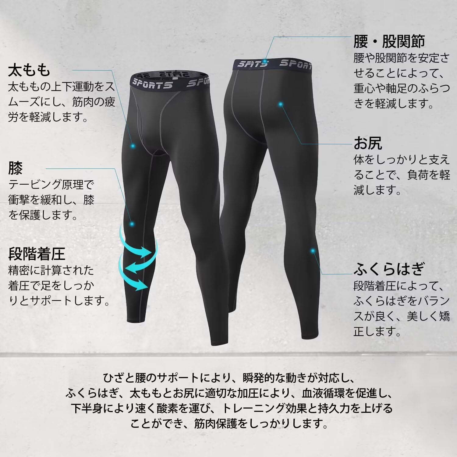 [Sillictor] スポーツタイツ メンズ 冬用 裏起毛 前開き ロング アンダーウェア コンプレッション タイツ 前開け レギンス スパッツ [保温防寒 + 吸汗速乾]