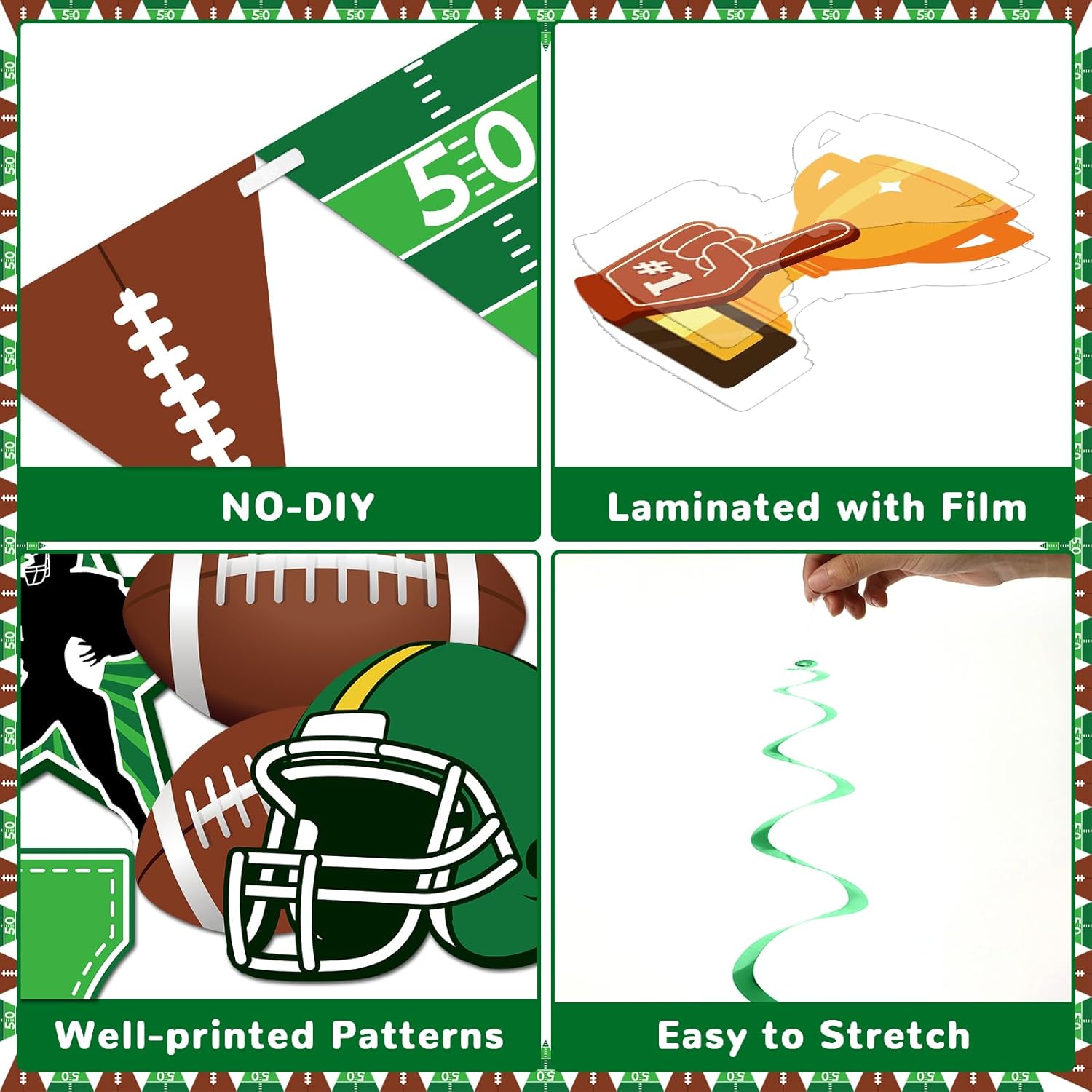 Football Birthday Banner and Swirls Decorations Rugby Party Bunting Ceiling Streamers Supplies Sports Theme Pennant Decors for Kids Birthday, Team Celebration and Tailgate Party