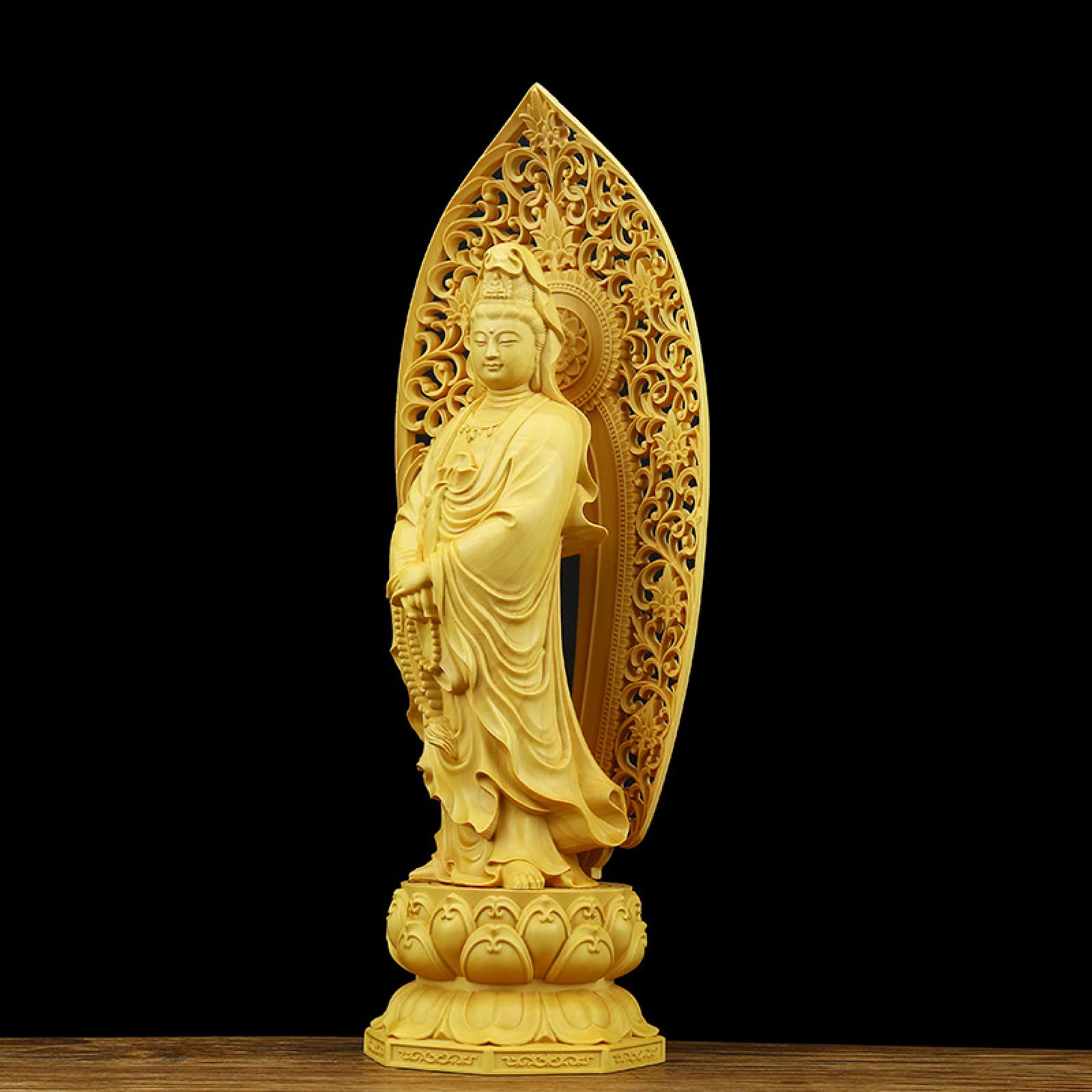 Statue de Guanyin AMUCK en bois massif de 27cm | Décoration maison et sculpture Bouddha