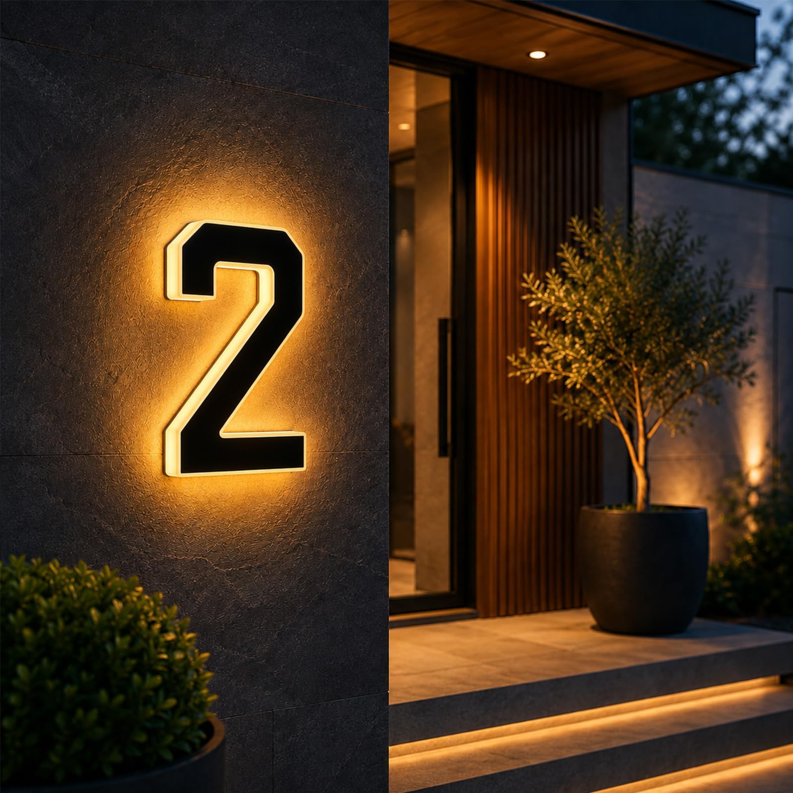 2026 New Solar House Numbers for Outside, LED Illuminated Address Sign, Dusk to Dawn Auto On/Off, IP65 Waterproof Lighted House Numbers, No-Drill Adhesive or Screw Mount for House, Garage, Fence
