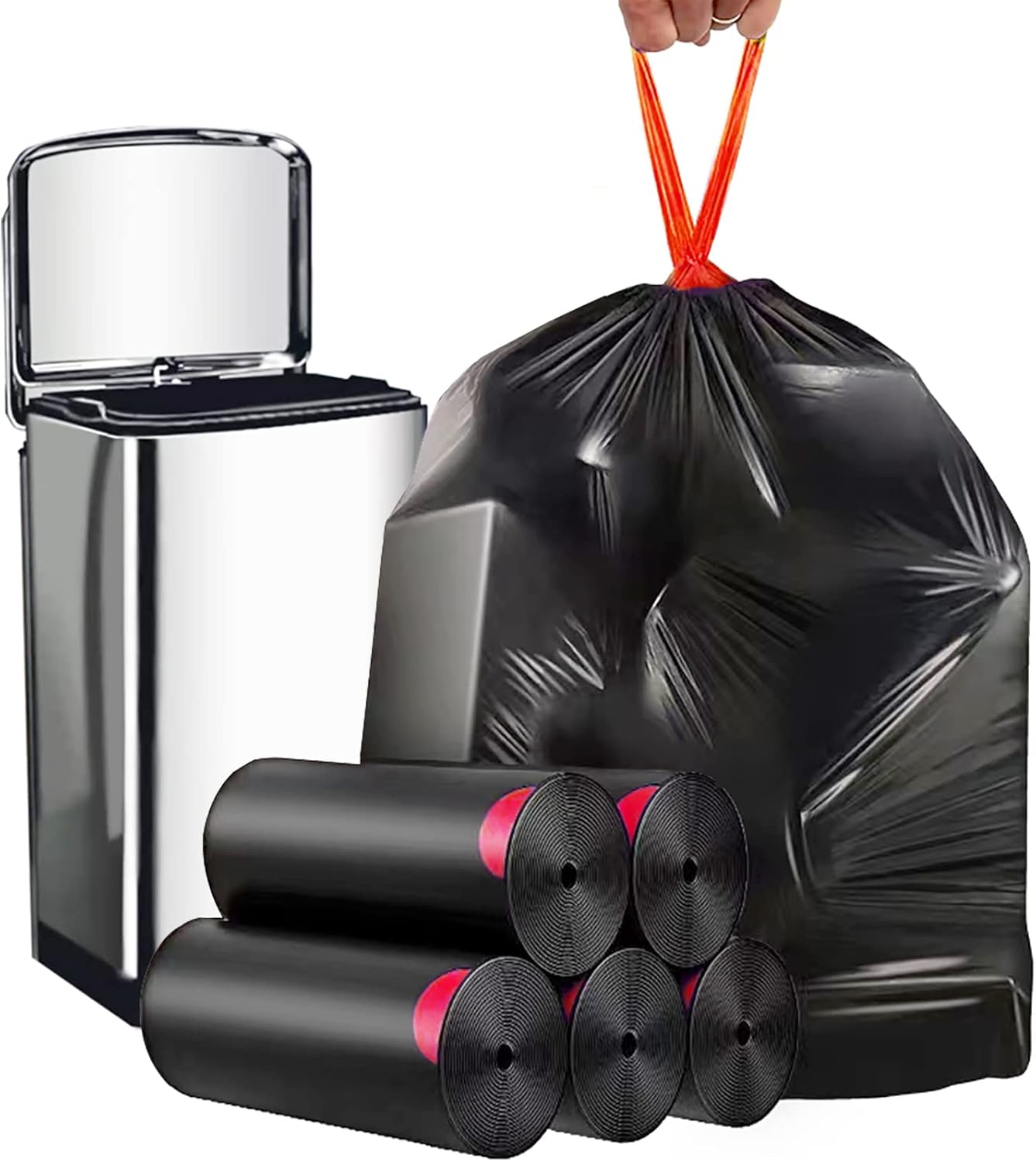 4 Gallon Drawstring Trash Bags 100 Count, Unscented Bathroom Black Trash Bags and Kitchen Small Trash Bags, Thickened Garbage Bags Have Superior Puncture Resistance and Toughness, 17.7"x19.6"