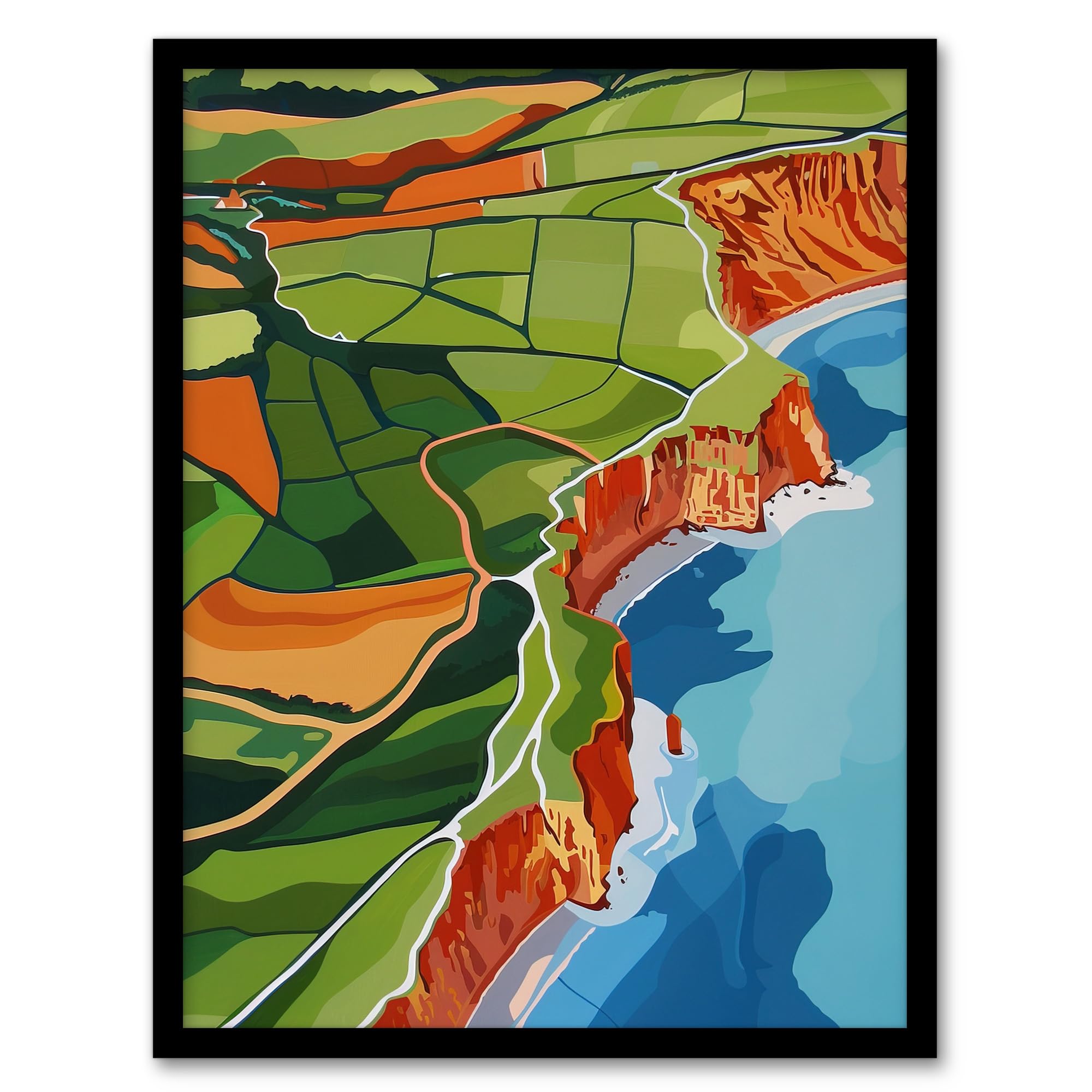 Artery8 North Yorkshire Coast Aerial View Design Living Room Artwork Framed Wall Art Print A4