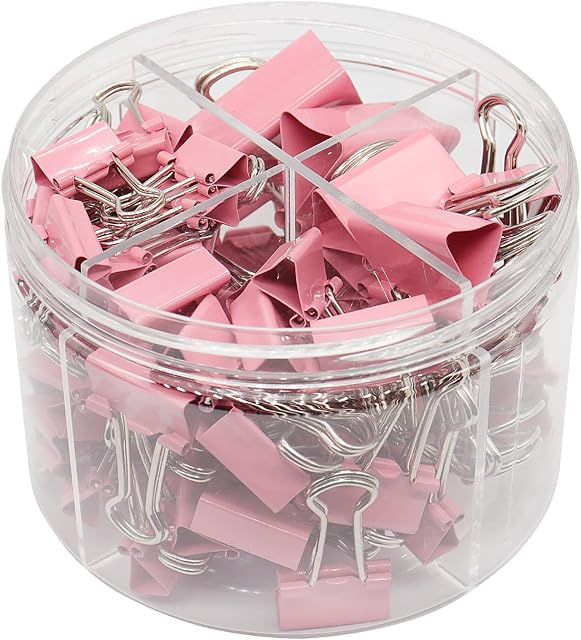 Binder Clip, Paper Binder Clips, Paper Clamps Assorted Sizes, (Large, Medium, Small, X-Small) Paperclips for Office School, 84 Pack (Pink)