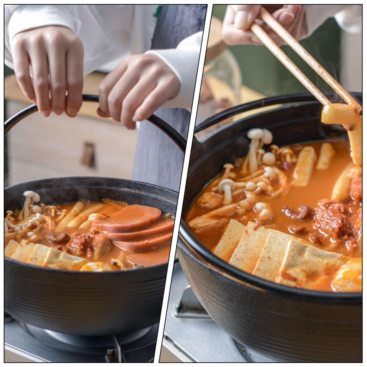 Olla de Sukiyaki de Hierro Fundido Negra para Casa