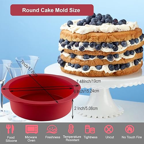 Miniatura 3 de Nalchios Juego de 3 moldes redondos de silicona de 6 pulgadas, antiadherentes de fácil liberación, moldes de silicona flexibles sin BPA para tartas