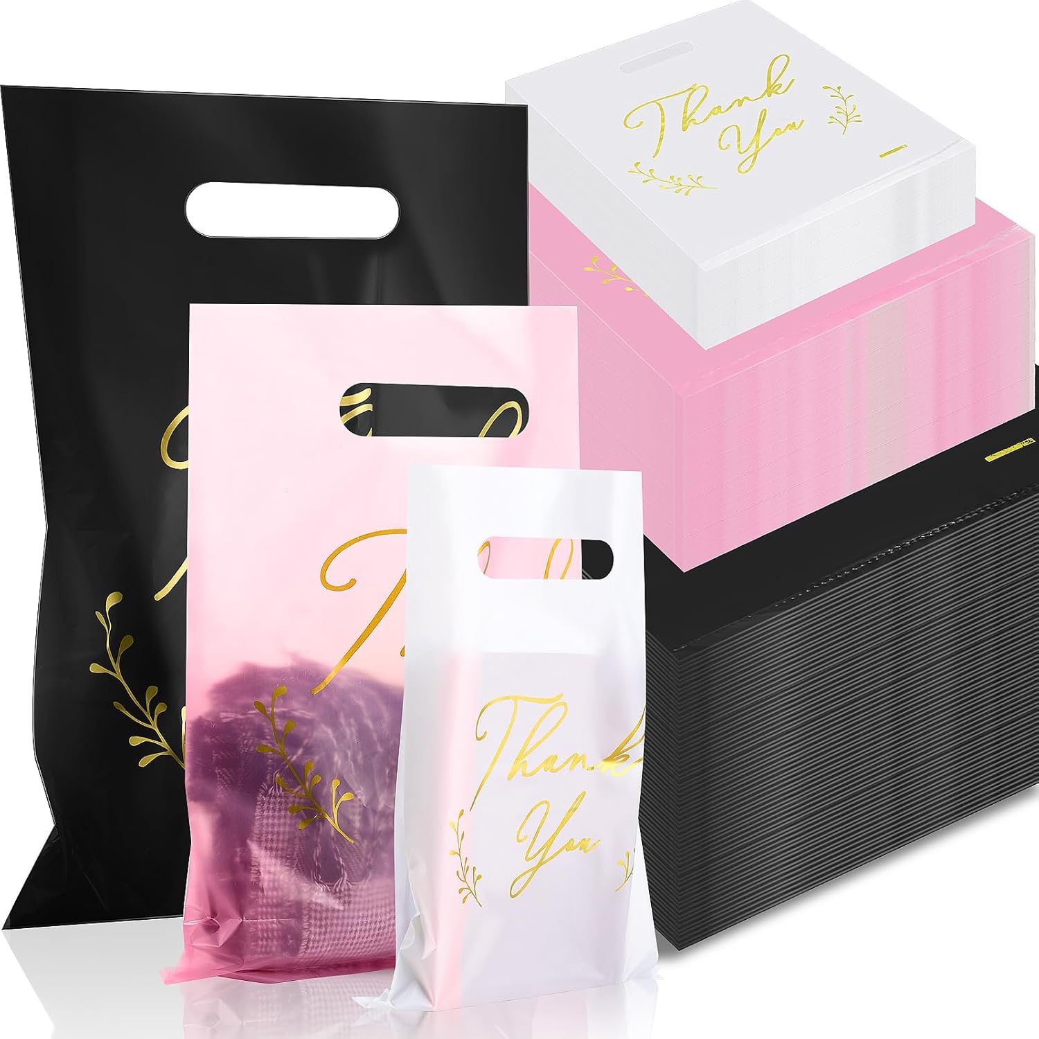 Qilery 1000 Pcs Thank You Merchandise Bags, Plastic Gift