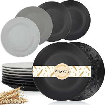 Wrova Wheat Straw 10 Inch Plates, Microwave Safe Kitchen Plate Sets of 8