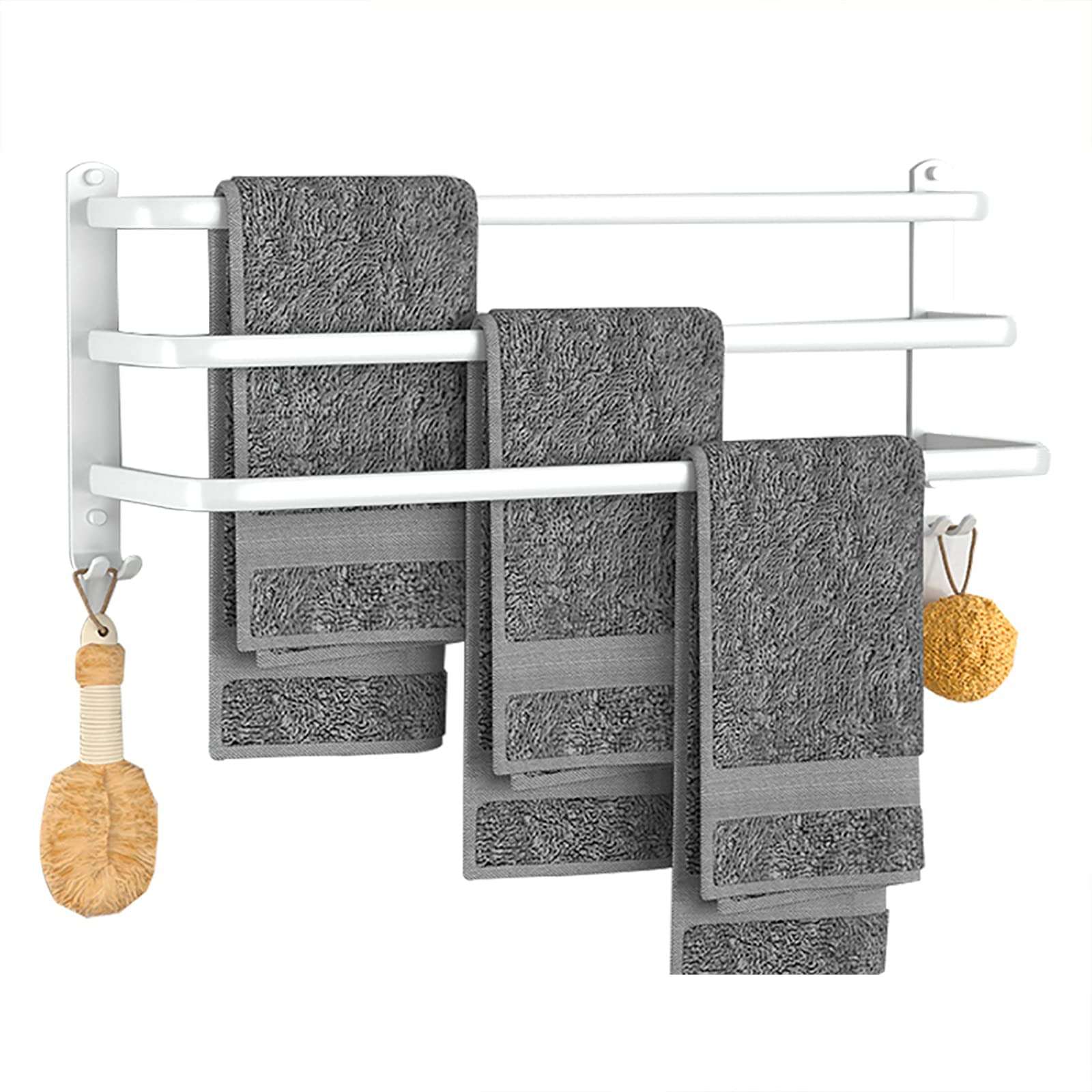 LMYSXAOZ Aluminum Single-Bar Multi-Bar Towel Rack, Multifunctional Wall Mount Bath Rail with 2 Hooks/70Cm/A-Black The New