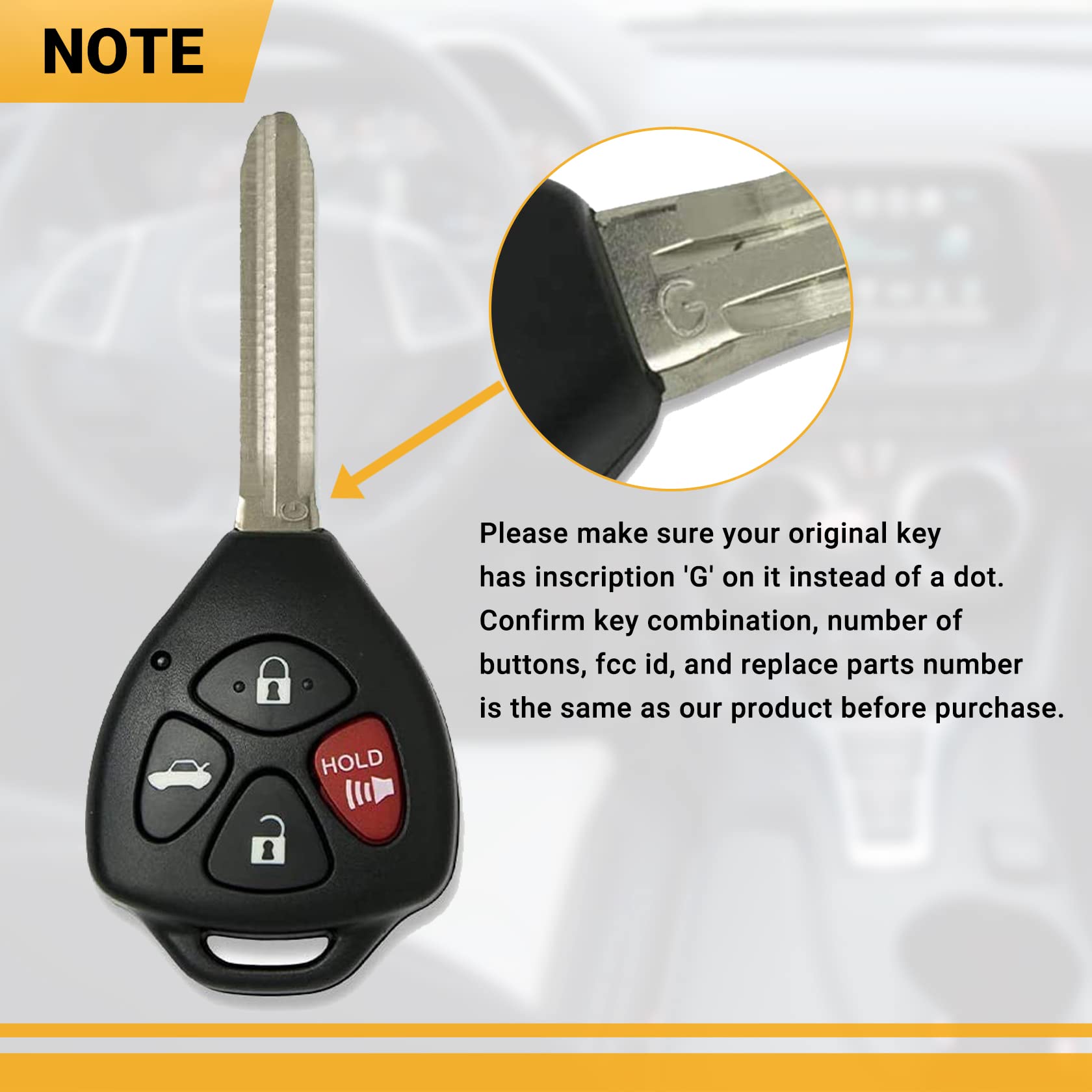 Keyless Entry Remote Key Fob For 2009-2010 Toyota Corolla – 4-Button GQ4-29T (2-Pack)