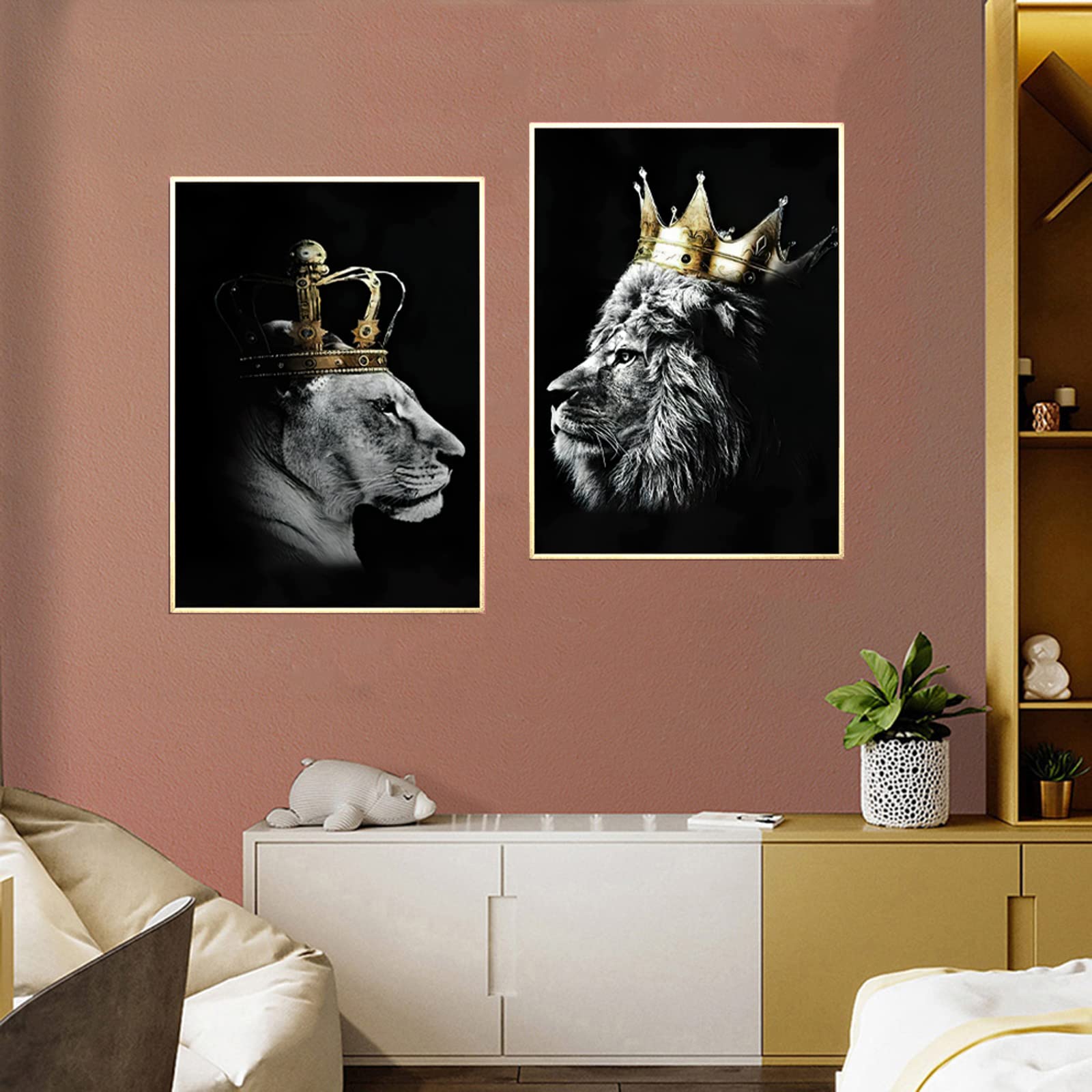 Empire Interactive - Stampa su tela, con leone e leonessa, per soggiorno, camera da letto, decorazione per la casa, senza cornice(B,2x60x90cm)