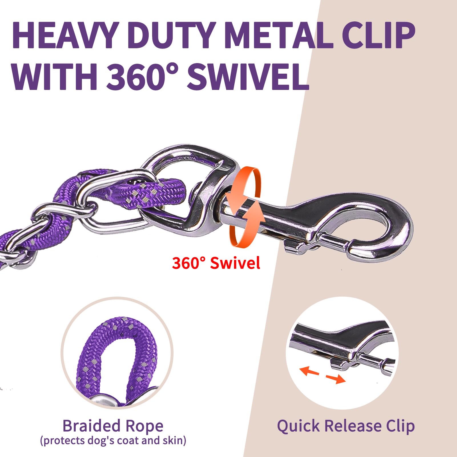 HOMIMP Heavy Duty Dog Leash, Chew Proof 4 FT, Reflective, Metal Training Leash with Soft Padded Handle - Image 3