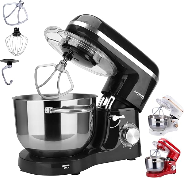 Arebos Küchenmaschine 1500W mit 6L Edelstahl-Rührschüssel