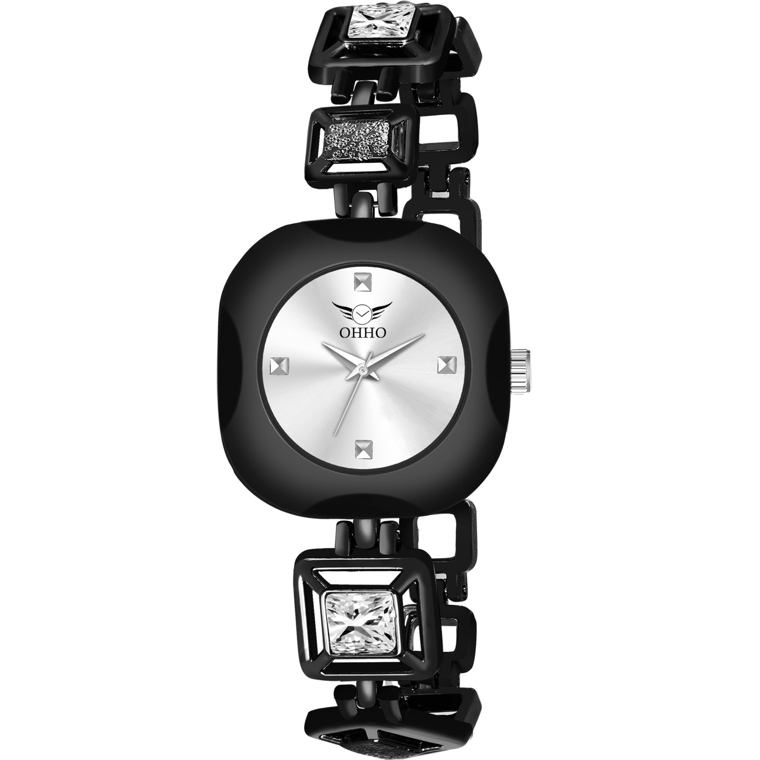 OHHO The Royal Square Design Analog Womens Watch (Black Strap) (Silver) (B0CSDWDJJJ) Amazon Price History, Amazon Price Tracker