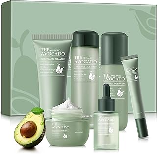 Avocado Skin Care Set, Skincare Gifts Kits For Hydrating Skin, Anti Aging Facial Kit For Women With Facial Cleanser, Toner, Face Serum, Lotion, Face Cream, Eye Cream. (6 Pieces)
