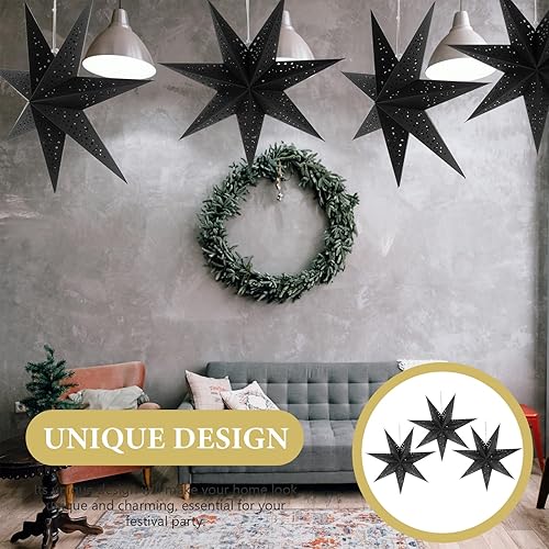 Miniatura 6 de 3 linternas de papel con estrellas de Navidad, 3D colgantes, estrellas de papel negro de 20 pulgadas, para Navidad, carnaval, boda, graduación,