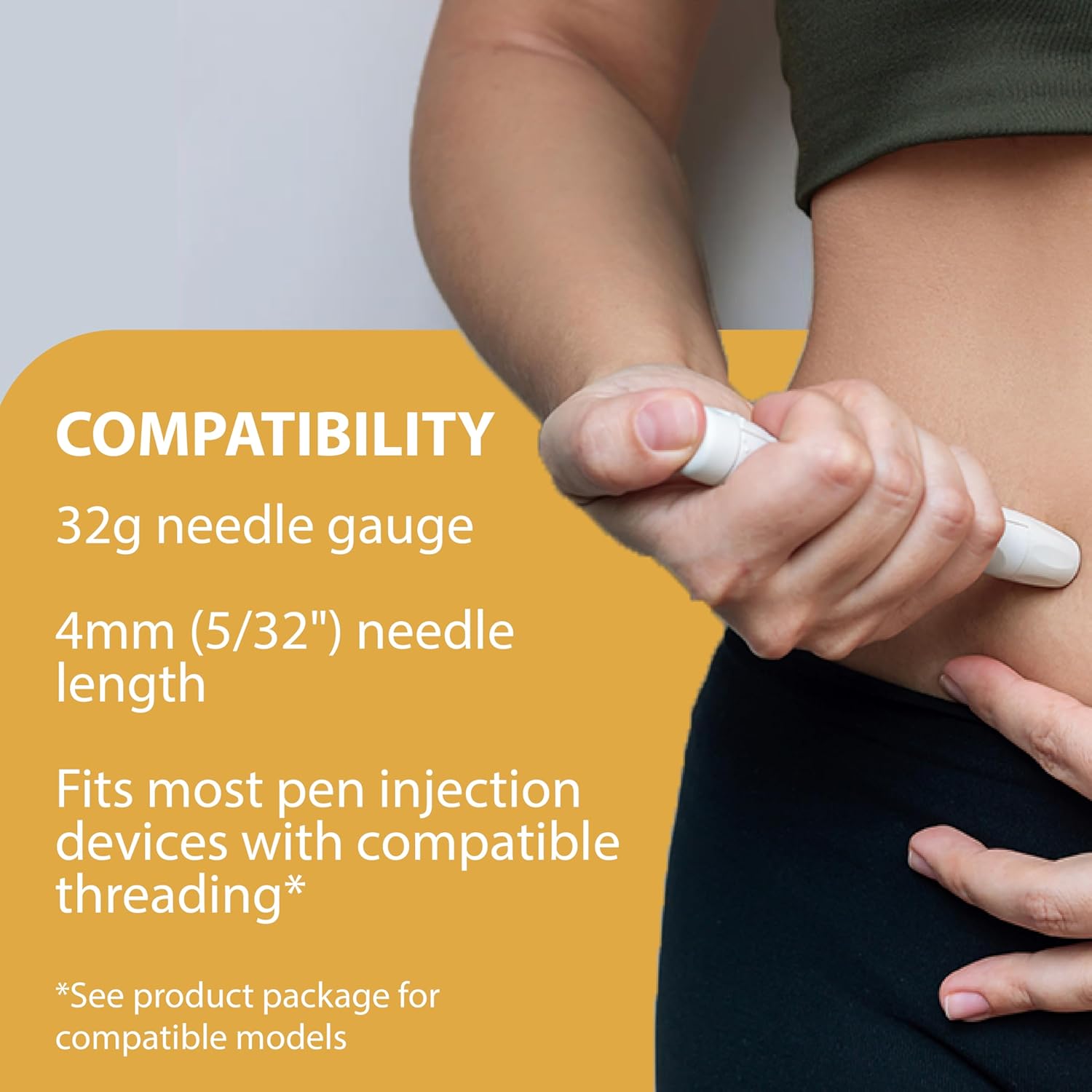 TRUEplus 5-Bevel Sterile Pen Needles, 32G x 4mm (5/32 Inch), Single-Use Needles, Silicone Coated, Compatible Thread with Major Pen Devices, 100 Count