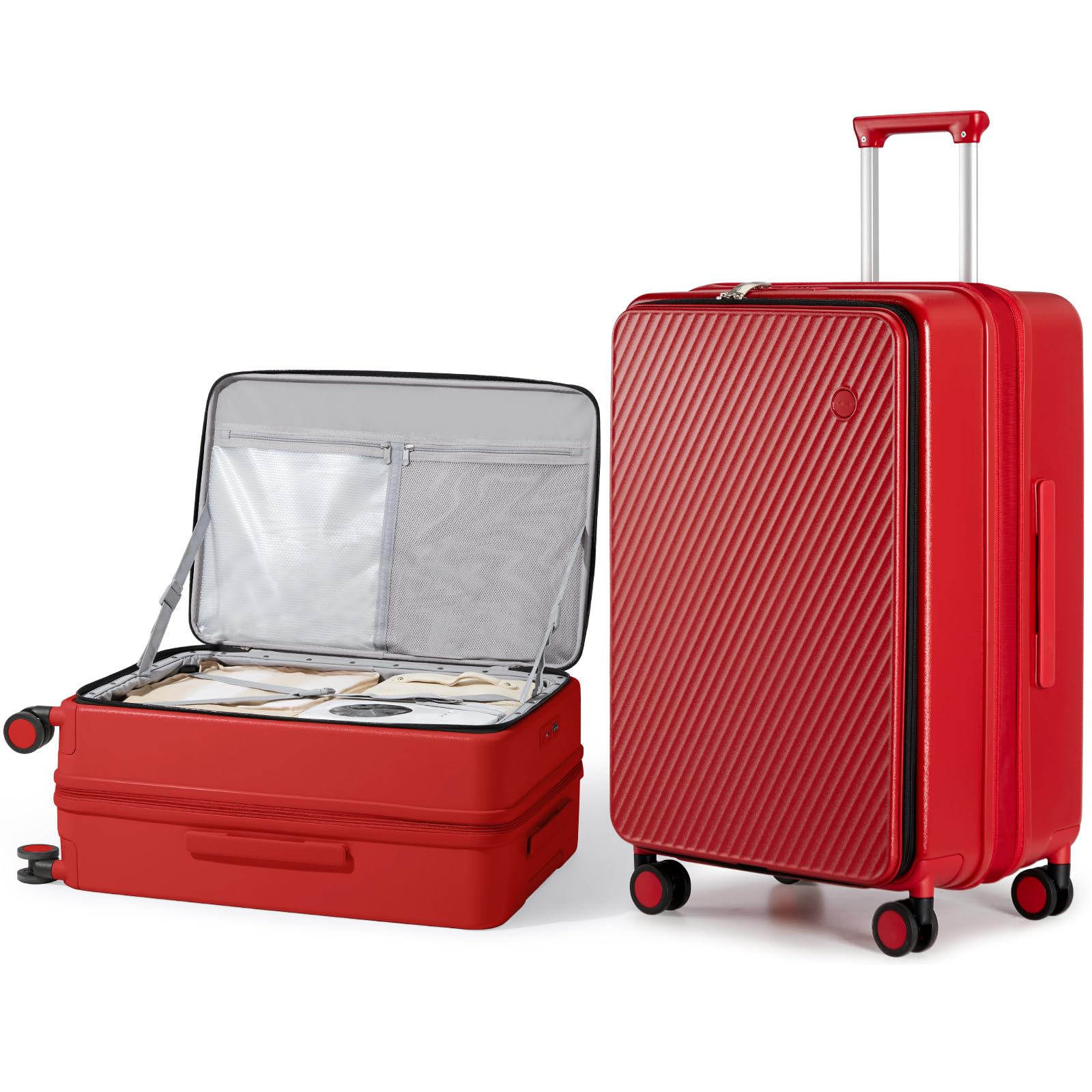 24 Inch Large Expandable Checked Luggage PC Hard Shell Suitcase Top Opening Rolling Travel Suitcases with Spinner Wheels & TSA Lock, Red