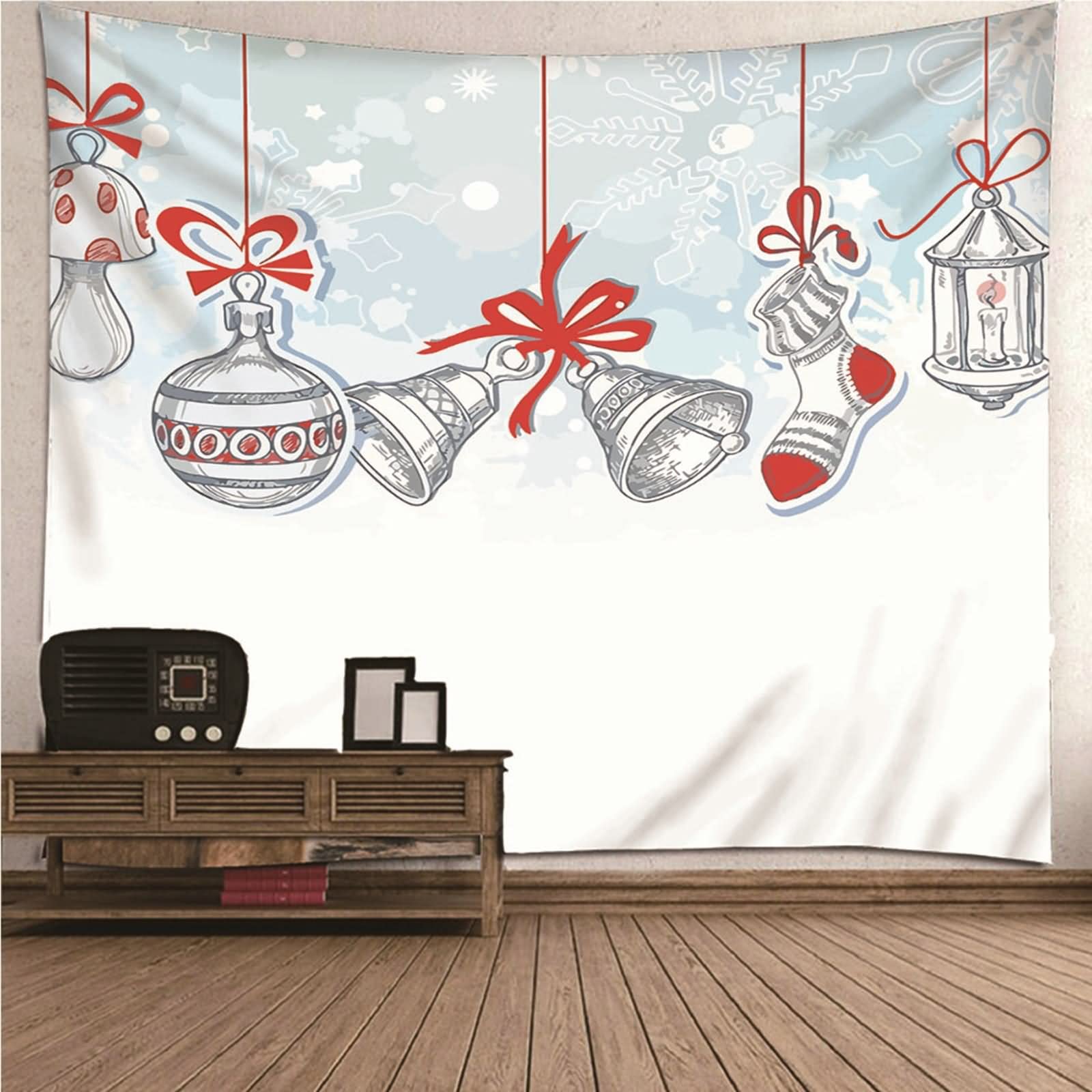 Tapices Salon, Decoración Cocina Pared Patrón de Colgante de Tema Navideño Poliéster Blanco Rojo 210x140CM